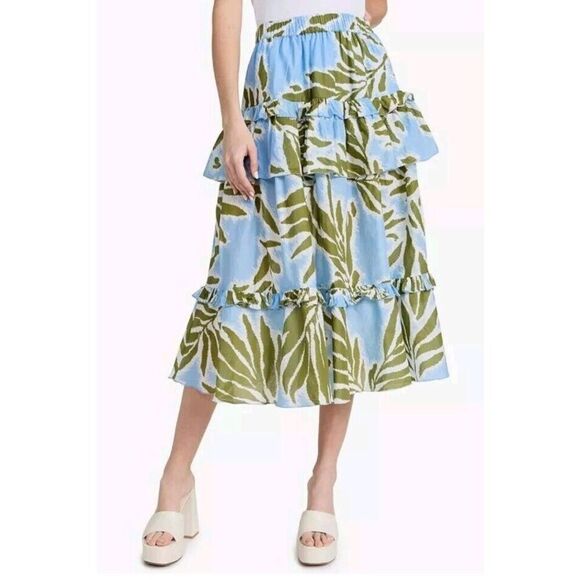 Tanya Taylor Hazelle Tropical Print Lightweight‎ Cotton Midi Skirt Size 1XL NWT - Picture 1 of 12